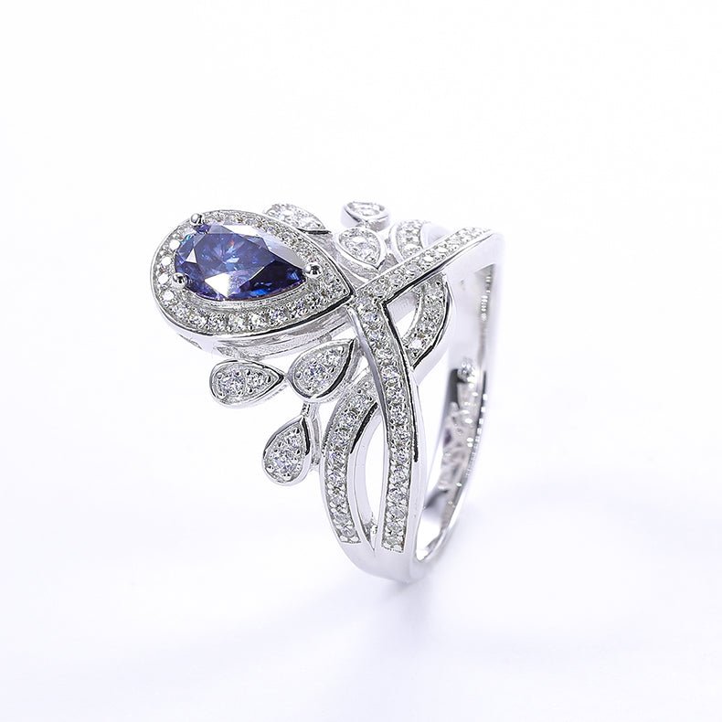 Josephine Crown Imperiale Pear Shaped Moissanite Halo Engagement Ring in Pave Setting (1ct. ) - La Pretti